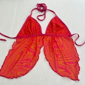Y2K Sheer Mesh Halter Split Handkerchief Top XXS/XS Fairy Rave Festival Clubwear
